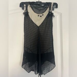 Rozae Nichols Black Sheer Layered Camisole with Cream Lining